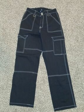 Charlotte Russe Black Cargo Pants with White Contrast Stitching